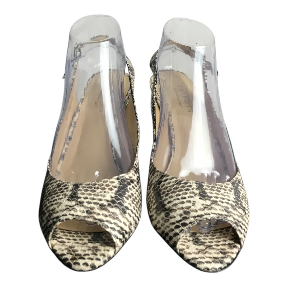 Talbots Women's Slingback Peep Toe Heels Snakeskin Print Leather Size 9B